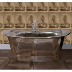 The Normandy Nickel Plated Interior & Exterior Bateau Bath | Suffolk -Oldfashionedbathrooms Store Bateau Bath Nickel