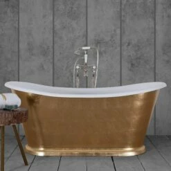 Hurlingham Caravel Bateau Cast Iron Bath 1675mm | Old Fashioned Bathrooms -Oldfashionedbathrooms Store Caravel Cast Iron Bateau Bath In Gold Leaf