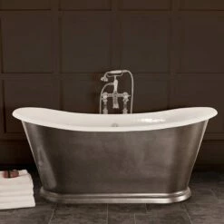 Hurlingham Caravel Bateau Cast Iron Bath 1675mm | Old Fashioned Bathrooms -Oldfashionedbathrooms Store Caravel Cast Iron Bateau Bath In Pewter Lustre