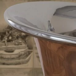 Copper Normandy Bateau Bath - Copper Exterior & Nickel Interior | Suffolk -Oldfashionedbathrooms Store Coper Bateau Bath with Polished Nickel Interior Close Up 1 Normandy
