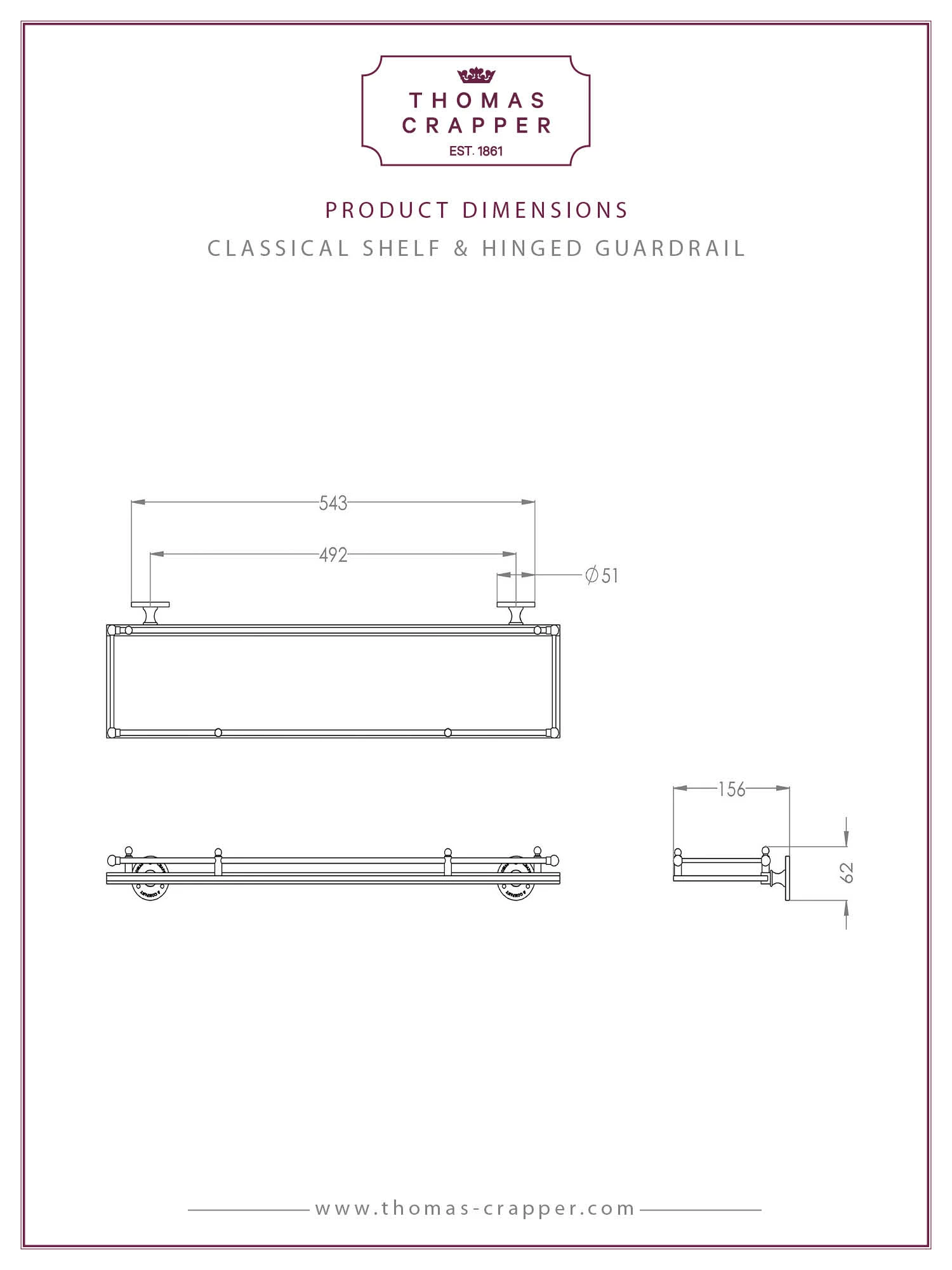 Thomas Crapper Classical Shelf & Hinged Guardrail | OFB 4 Thomas Crapper Classical Shelf & Hinged Guardrail | OFB - Image 4
