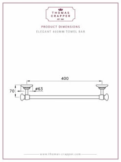 Thomas Crapper Elegant Towel Bar | Old Fashioned Bathrooms | Suffolk -Oldfashionedbathrooms Store Dim 20363 Elegant 400mm Towel Bar TCAC602 40 2