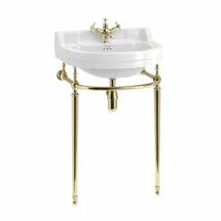 Burlington 56cm Round Basin With Stand -Oldfashionedbathrooms Store Edwardian Round 560mm Basin with Gold Washstand
