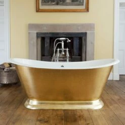 Hurlingham Galleon Cast Iron Bath 1675mm | Old Fashioned Bathrooms -Oldfashionedbathrooms Store Galleon Cast Iron Bateau Bath In Faux Gold Leaf