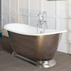 Hurlingham Galleon Cast Iron Bath 1675mm | Old Fashioned Bathrooms -Oldfashionedbathrooms Store Galleon Cast Iron Bateau Bath In Pewter Lustre