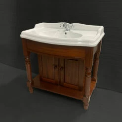 Old England Suffolk Console Basin With Curved Front Vanity Unit -Oldfashionedbathrooms Store Old England Mahogany Vanity Unit with 90cm Console Basin Iso View