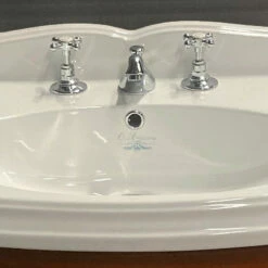 Old England Suffolk Console Basin With Curved Front Vanity Unit -Oldfashionedbathrooms Store Old England Mahogany Vanity Unit with 90cm Console Basin Logo