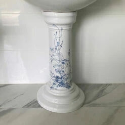 Old Fashioned Bathrooms - Victorian Blue Floral Large Basin And Pedestal -Oldfashionedbathrooms Store Victorian Blue Floral Large Pedestal