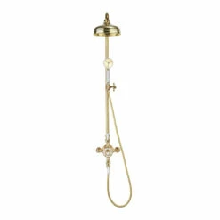 Belgravia Thermostatic Exposed Shower With Riser Bracket | OFB -Oldfashionedbathrooms Store belgravia exposed unlacquered brass shower kit