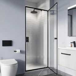 Crosswater 'Clear 6' Pivot Door & (Optional) Side Panel - Matt Black -Oldfashionedbathrooms Store clear 6 mb pivot door in recess w900 h900