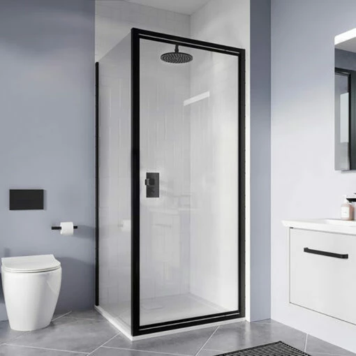 Crosswater 'Clear 6' Pivot Door & (Optional) Side Panel - Matt Black -Oldfashionedbathrooms Store clear 6 mb pivot door with side panel w900 h900