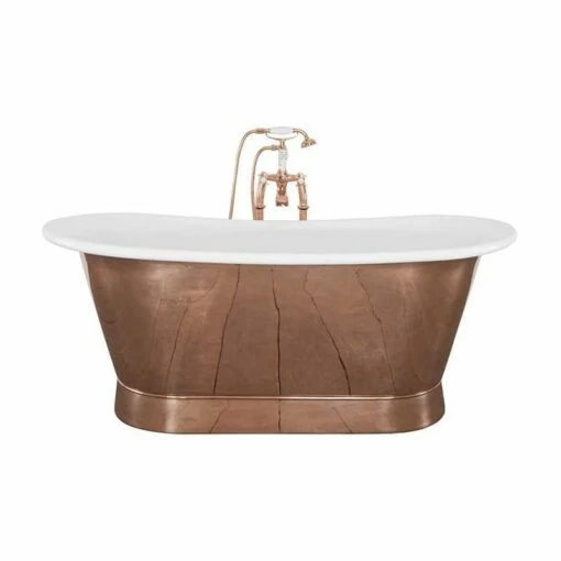 Copper Normandy Bateau Bath - Copper Exterior & White Interior | Suffolk -Oldfashionedbathrooms Store normandy copper bath painted interior