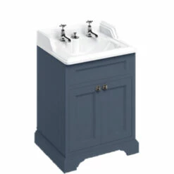 Burlington Freestanding Vanity Unit With Doors And Overflow Basin -Oldfashionedbathrooms Store small cabinet blue