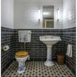 Old Fashioned Bathrooms - Victorian Blue Floral Large Basin And Pedestal -Oldfashionedbathrooms Store victorian blue floral basin and toilet